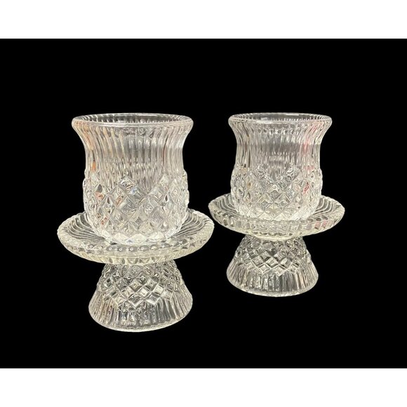 90s PartyLite Williamsburg 4.5" Glass Candle Stick or Votive Holder Set of 2 VTG - Picture 2 of 9